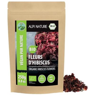 Alpi Nature Hibiscus BIO Tisane 250g, Fleurs d'Hibiscus Entières Séchées, Thé en Vrac - Publicité Alpi Nature Hibiscus BIO Tisane 250g, Fleurs d'Hibiscus Entières Séchées, Thé en Vrac - Publicité