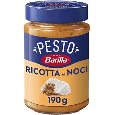 Barilla Pesto Ricotta et noix, pesto sicilien, sans gluten, sauce prête pour pâtes, 190 g - Publicité Barilla Pesto Ricotta et noix, pesto sicilien, sans gluten, sauce prête pour pâtes, 190 g - Publicité