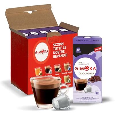 Gimoka Goût CHOCOLATE- 50 Capsules Aluminium Compatibles avec les machines à café à usage domestique Nespresso* Produit en Italie (lot de 5 x 10) - Publicité Gimoka Goût CHOCOLATE- 50 Capsules Aluminium Compatibles avec les machines à café à usage domestique Nespresso* Produit en Italie (lot de 5 x 10) - Publicité
