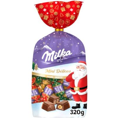Milka Mini Délices Assortiment 320g 1 Sachet de 320g Assortiment de mini chocolats en 3 saveurs cacao, amande et noisette Idéal à offrir pour Noël - Publicité Milka Mini Délices Assortiment 320g 1 Sachet de 320g Assortiment de mini chocolats en 3 saveurs cacao, amande et noisette Idéal à offrir pour Noël - Publicité