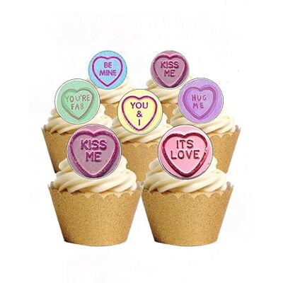 Top That Lot de 24 décorations pour gâteaux rondes en papier comestible Thème Saint-Valentin Motif cœur - Publicité Top That Lot de 24 décorations pour gâteaux rondes en papier comestible Thème Saint-Valentin Motif cœur - Publicité