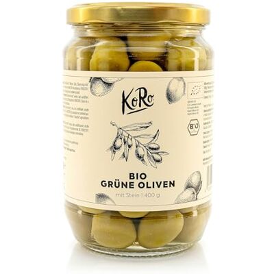 KoRo Olives vertes Bios avec noyau 400 g Sans conservateurs Goût piquant intense Grand pot à prix spécial - Publicité KoRo Olives vertes Bios avec noyau 400 g Sans conservateurs Goût piquant intense Grand pot à prix spécial - Publicité