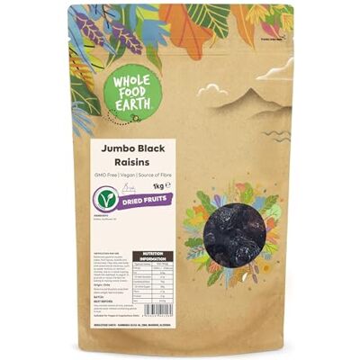 Wholefood Earth Raisins noirs géants, 1 kg Sans OGM Source de fibres - Publicité Wholefood Earth Raisins noirs géants, 1 kg Sans OGM Source de fibres - Publicité