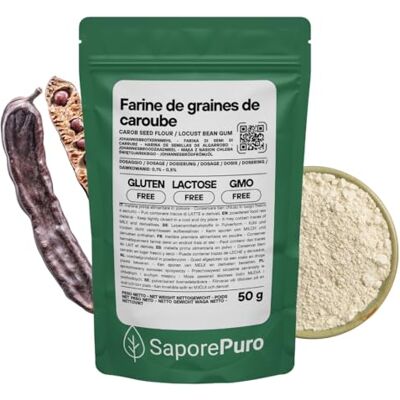 SaporePuro Farine de Graines de Caroube 50 g – SANS GLUTEN – Épaississant et gélifiant naturel 100% pur – Idéale pour Glaces, Sorbets, Desserts et Sauces - Publicité SaporePuro Farine de Graines de Caroube 50 g – SANS GLUTEN – Épaississant et gélifiant naturel 100% pur – Idéale pour Glaces, Sorbets, Desserts et Sauces - Publicité