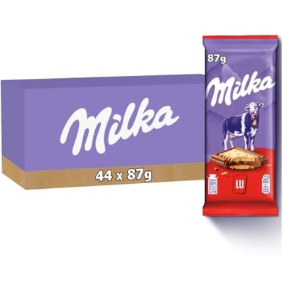 Milka Chocolat au Lait du Pays Alpin et Biscuit LU 44x87g 44 Tablettes de 87g Tendre chocolat au lait enrobant un biscuit petit beurre LU croustillant Idéal pour le goûter - Publicité Milka Chocolat au Lait du Pays Alpin et Biscuit LU 44x87g 44 Tablettes de 87g Tendre chocolat au lait enrobant un biscuit petit beurre LU croustillant Idéal pour le goûter - Publicité