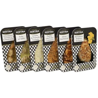 Desde 1956 SERTINA Sabor a Libertad Plats Préparés Gourmet Sertina Pack de 6 x 350g Ailes de poulet barbecue, lasagnes pularda, boulettes de poulet, poulet à l'ail, aubergines farcies et paella au poulet fermier. Publicité Desde 1956 SERTINA Sabor a Libertad Plats Préparés Gourmet Sertina Pack de 6 x 350g Ailes de poulet barbecue, lasagnes pularda, boulettes de poulet, poulet à l'ail, aubergines farcies et paella au poulet fermier. Publicité