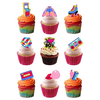 Top That Lot de 30 décorations de gâteaux en papier comestible rétro années 1980 - Publicité Top That Lot de 30 décorations de gâteaux en papier comestible rétro années 1980 - Publicité