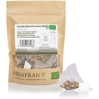 FRISAFRAN Infusion Purifiante Purifiante Détox Bio en pyramides 60 Unités 120g Digestif Tisane Detox Foie thé drainant à effet diurétique Propriétés détox Antioxydant naturel Thé - Publicité FRISAFRAN Infusion Purifiante Purifiante Détox Bio en pyramides 60 Unités 120g Digestif Tisane Detox Foie thé drainant à effet diurétique Propriétés détox Antioxydant naturel Thé - Publicité