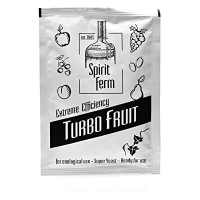 Spirit Ferm Turbo Levure Turbo Fruit 40g, Fermentation Rapide, Moût Sucré, Haute Teneur en Alcool, Distillation Maison - Publicité Spirit Ferm Turbo Levure Turbo Fruit 40g, Fermentation Rapide, Moût Sucré, Haute Teneur en Alcool, Distillation Maison - Publicité