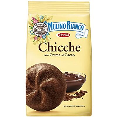 Mulino Bianco , , Chicche di Cacao Biscuit fourrés à la crème de cacao à base de farines agricoles durables 1 paquet de 200g - Publicité Mulino Bianco , , Chicche di Cacao Biscuit fourrés à la crème de cacao à base de farines agricoles durables 1 paquet de 200g - Publicité