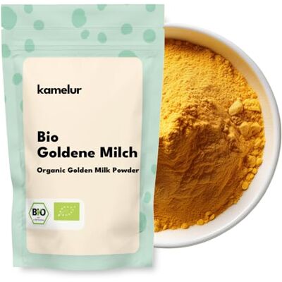 Kamelur 500g de mélange d'épices BIO "Golden Milk" latte de curcuma au goût équilibré et aux meilleures épices BIO dans un emballage biodégradable - Publicité Kamelur 500g de mélange d'épices BIO "Golden Milk" latte de curcuma au goût équilibré et aux meilleures épices BIO dans un emballage biodégradable - Publicité