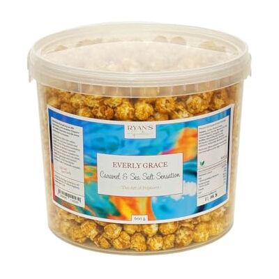 Everly Grace Popcorn – Caramel & Sea Salt Sensation, 600 g – Seau de popcorn au caramel et sel de mer de notre manufacture à Augsbourg, Allemagne - Publicité Everly Grace Popcorn – Caramel & Sea Salt Sensation, 600 g – Seau de popcorn au caramel et sel de mer de notre manufacture à Augsbourg, Allemagne - Publicité