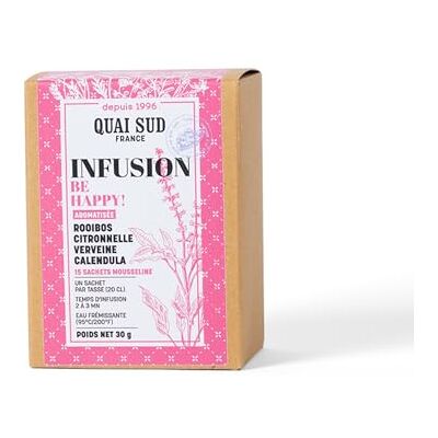 QUAI SUD Infusion "Be Happy" Rooibos Citronnelle Verneine Calendula 15 infusettes 30G - Publicité QUAI SUD Infusion "Be Happy" Rooibos Citronnelle Verneine Calendula 15 infusettes 30G - Publicité