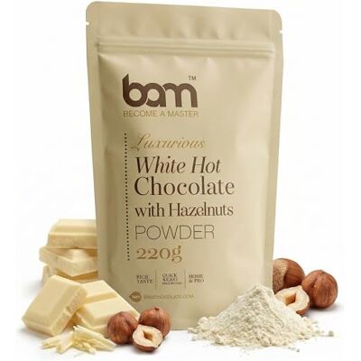 BAM Chocolat en Poudre – Préparation pour Chocolat Chaud Crémeux en Poudre, Avec Cuillère Doseuse – 220g, Blanc Noisette - Publicité BAM Chocolat en Poudre – Préparation pour Chocolat Chaud Crémeux en Poudre, Avec Cuillère Doseuse – 220g, Blanc Noisette - Publicité
