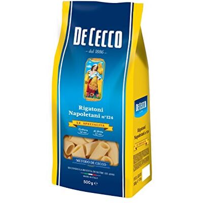 De Cecco Lot de 5 pâtes Cecco Rigatoni Napoletani No. 124 500 g 100 % italiennes pâtes - Publicité De Cecco Lot de 5 pâtes Cecco Rigatoni Napoletani No. 124 500 g 100 % italiennes pâtes - Publicité