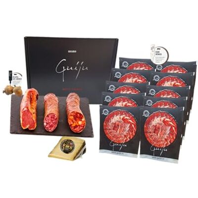 GUIJU Lot ibérique jambon (palette) 4-4,5 kg et tranche d'appât 600 g + saucisse 600 g et saucisson 600 g + cale de fromage terre de saveur IBÉRIQUES DE BELLOTA. SALAMANCAGE Marque : . Publicité GUIJU Lot ibérique jambon (palette) 4-4,5 kg et tranche d'appât 600 g + saucisse 600 g et saucisson 600 g + cale de fromage terre de saveur IBÉRIQUES DE BELLOTA. SALAMANCAGE Marque : . Publicité