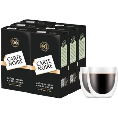 Lavazza Carte Noire Lot de 1,5Kg de café moulu Classique et 2 tasses Bodum - Publicité Lavazza Carte Noire Lot de 1,5Kg de café moulu Classique et 2 tasses Bodum - Publicité