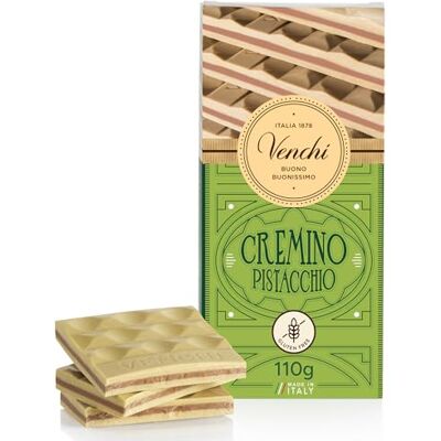 Venchi Tablette de chocolat Cremino Pistache, Chocolat au lait et blanc avec pâte de pistache, 110 g, sans gluten, sans colorants et sans conservateurs - Publicité Venchi Tablette de chocolat Cremino Pistache, Chocolat au lait et blanc avec pâte de pistache, 110 g, sans gluten, sans colorants et sans conservateurs - Publicité