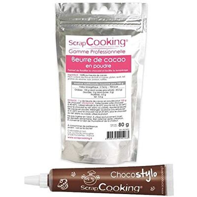 Poudre de cacao ScrapCooking 80g + Stylo chocolat comestible - Publicité Poudre de cacao ScrapCooking 80g + Stylo chocolat comestible - Publicité