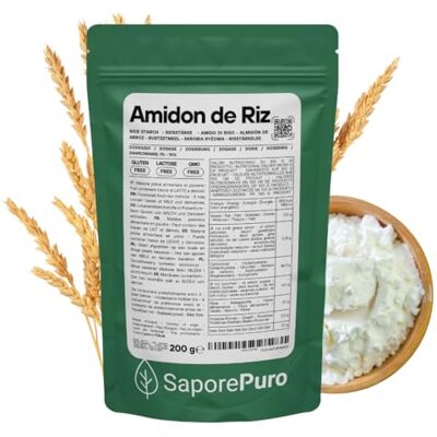 SaporePuro Amidon de Riz Naturel 200 g – 100% Italien, Sans Gluten, Idéal pour la Cosmétique Naturelle, les Desserts et les Sauces - Publicité SaporePuro Amidon de Riz Naturel 200 g – 100% Italien, Sans Gluten, Idéal pour la Cosmétique Naturelle, les Desserts et les Sauces - Publicité