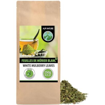 Alpi Nature Tisane Feuille de Murier Blanc 250g, Feuilles de Mûrier Séchées et Coupées, Thé en Vrac - Publicité Alpi Nature Tisane Feuille de Murier Blanc 250g, Feuilles de Mûrier Séchées et Coupées, Thé en Vrac - Publicité