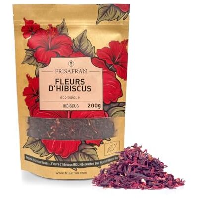 FRISAFRAN Fleur d’Hibiscus Séchées Bio 200g HIBISCUS BIO En Vrac Fleur de Jamaïque Infusion Detox Drainante Thé D'Hibiscus Thé glacé Infusion et Tisane Eau jamaïcaine hibiscus pur - Publicité FRISAFRAN Fleur d’Hibiscus Séchées Bio 200g HIBISCUS BIO En Vrac Fleur de Jamaïque Infusion Detox Drainante Thé D'Hibiscus Thé glacé Infusion et Tisane Eau jamaïcaine hibiscus pur - Publicité