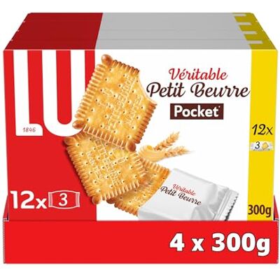 LU Véritable Petit Beurre Format Pocket Idéal Goûter, Petit Déjeuner, Snack 4 Boîtes de 300 g (1 Boîte = 12 x 3 Petit Beurre) - Publicité LU Véritable Petit Beurre Format Pocket Idéal Goûter, Petit Déjeuner, Snack 4 Boîtes de 300 g (1 Boîte = 12 x 3 Petit Beurre) - Publicité