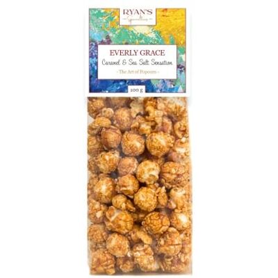 Everly Grace Popcorn – Caramel & Sea Salt Sensation, 100 g – Sachets de popcorn au caramel et au sel marin de notre manufacture à Augsbourg, Allemagne - Publicité Everly Grace Popcorn – Caramel & Sea Salt Sensation, 100 g – Sachets de popcorn au caramel et au sel marin de notre manufacture à Augsbourg, Allemagne - Publicité