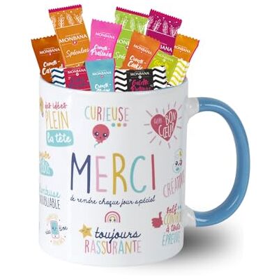 PRO DISTRI Mug MERCI garni de 20 Croustilles & Biscuits MONBANA Cadeau pour remercier les Maîtresses,ATSEM & Nounous, Collègues, Soignantes - Publicité PRO DISTRI Mug MERCI garni de 20 Croustilles & Biscuits MONBANA Cadeau pour remercier les Maîtresses,ATSEM & Nounous, Collègues, Soignantes - Publicité