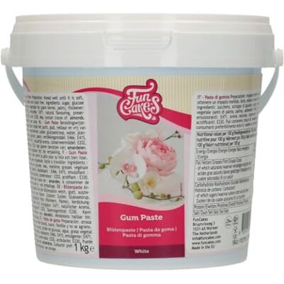 FunCakes Gum Paste Blanc: Parfait pour les fleurs en sucre, les volants et plus encore. Étalé finement, sèche rapidement, soyeux, élastique, de bonne résistance, halal, casher et sans gluten. 1 kg. Publicité FunCakes Gum Paste Blanc: Parfait pour les fleurs en sucre, les volants et plus encore. Étalé finement, sèche rapidement, soyeux, élastique, de bonne résistance, halal, casher et sans gluten. 1 kg. Publicité