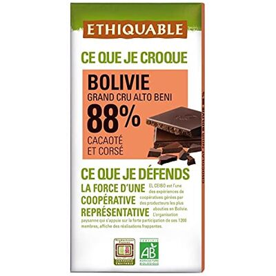 ETHIQUABLE Chocolat Noir 88% Cacao Bolivie Bio 100G Lot De 4 Offre Special - Publicité ETHIQUABLE Chocolat Noir 88% Cacao Bolivie Bio 100G Lot De 4 Offre Special - Publicité