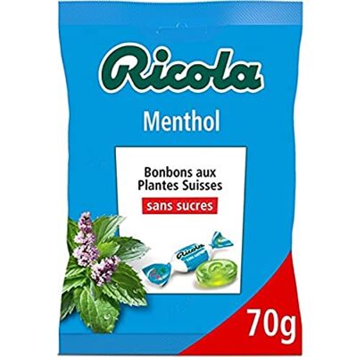 Ricola Bonbons Suisses aux plantes sans sucre, goût menthol Le sachet de 75g - Publicité Ricola Bonbons Suisses aux plantes sans sucre, goût menthol Le sachet de 75g - Publicité