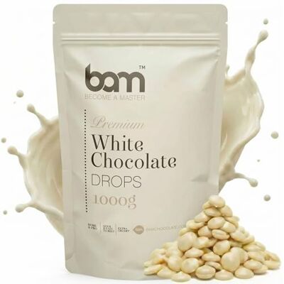 BAM Pépites de Chocolat Blanc – Chocolat Pâtissier pour Desserts, Ganaches, Crèmes et Fruits – Chocolat de Couverture de Qualité – 1kg - Publicité BAM Pépites de Chocolat Blanc – Chocolat Pâtissier pour Desserts, Ganaches, Crèmes et Fruits – Chocolat de Couverture de Qualité – 1kg - Publicité