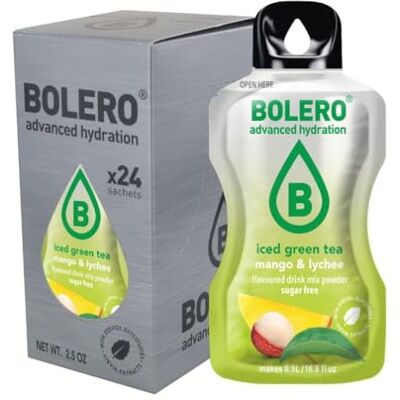 Bolero THÉ VERT GLACÉ MANGUE & LITCHI 24x3g Poudre pour boisson sans sucre, édulcorée à la stévia + vitamine C convient aux enfants, aux sportifs et aux diabétiques sans gluten - Publicité Bolero THÉ VERT GLACÉ MANGUE & LITCHI 24x3g Poudre pour boisson sans sucre, édulcorée à la stévia + vitamine C convient aux enfants, aux sportifs et aux diabétiques sans gluten - Publicité