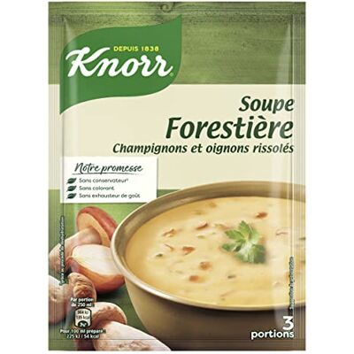 AUCHAN Lot de 3 unités *** KNORR Soupe déshydratée forestière champignons oignons rissolés 3 personnes 85g - Publicité AUCHAN Lot de 3 unités *** KNORR Soupe déshydratée forestière champignons oignons rissolés 3 personnes 85g - Publicité
