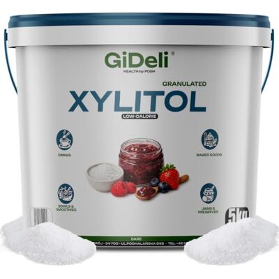 GiDeli Xylit Seau de 5kg, substitut de sucre à teneur réduite en calories Alcool de sucre E967, sans additifs, grenu comme le sucre, récipient de qualité alimentaire, pour pâtisseries et confitures - Publicité GiDeli Xylit Seau de 5kg, substitut de sucre à teneur réduite en calories Alcool de sucre E967, sans additifs, grenu comme le sucre, récipient de qualité alimentaire, pour pâtisseries et confitures - Publicité