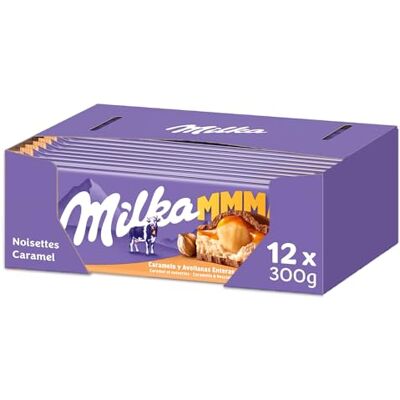 Milka MMMAX Chocolat au Lait Caramel et Noisettes 12x300g 12 Tablettes de 300g Chocolat au lait avec crème, caramel fondant et noisettes croquantes Idéal à partager - Publicité Milka MMMAX Chocolat au Lait Caramel et Noisettes 12x300g 12 Tablettes de 300g Chocolat au lait avec crème, caramel fondant et noisettes croquantes Idéal à partager - Publicité