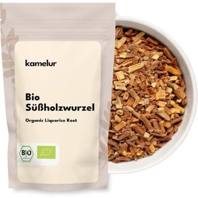 Kamelur 250g de racine de réglisse BIO séchée et coupée pour le thé de réglisse BIO thé de réglisse de haute qualité sans additifs réglisse BIO, racine de réglisse en emballage biodégradable - Publicité Kamelur 250g de racine de réglisse BIO séchée et coupée pour le thé de réglisse BIO thé de réglisse de haute qualité sans additifs réglisse BIO, racine de réglisse en emballage biodégradable - Publicité