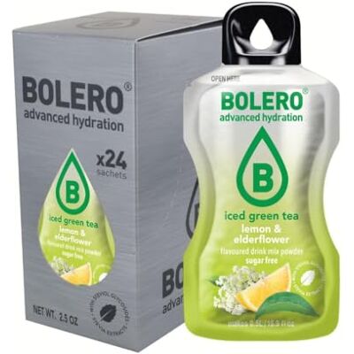 Bolero THÉ VERT GLACÉ CITRON & FLEUR DE SUREAU 24x3g Poudre pour boisson sans sucre, édulcorée à la stévia + vitamine C convient aux enfants, aux sportifs et aux diabétiques sans gluten - Publicité Bolero THÉ VERT GLACÉ CITRON & FLEUR DE SUREAU 24x3g Poudre pour boisson sans sucre, édulcorée à la stévia + vitamine C convient aux enfants, aux sportifs et aux diabétiques sans gluten - Publicité
