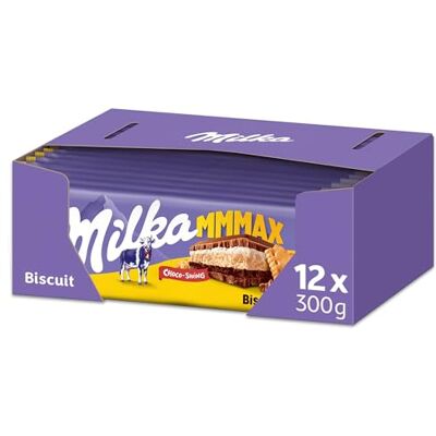 Milka MMMAX Choco-Swing Chocolat et Biscuit Croquant 12x300g 12 Tablettes de 300g Chocolat au lait avec crème fondante au chocolat et biscuits croquants Idéal à partager - Publicité Milka MMMAX Choco-Swing Chocolat et Biscuit Croquant 12x300g 12 Tablettes de 300g Chocolat au lait avec crème fondante au chocolat et biscuits croquants Idéal à partager - Publicité