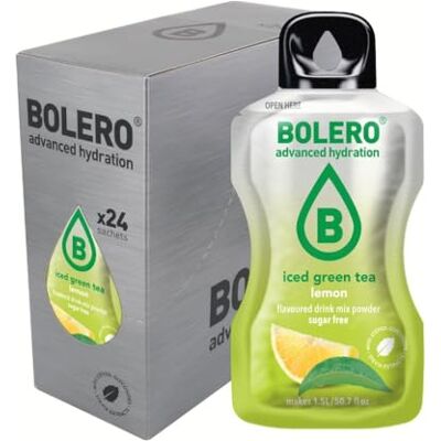 Bolero THÉ VERT GLACÉ CITRON 24x8g Poudre pour boisson sans sucre, édulcorée à la stévia + vitamine C convient aux enfants, aux sportifs et aux diabétiques sans gluten - Publicité Bolero THÉ VERT GLACÉ CITRON 24x8g Poudre pour boisson sans sucre, édulcorée à la stévia + vitamine C convient aux enfants, aux sportifs et aux diabétiques sans gluten - Publicité