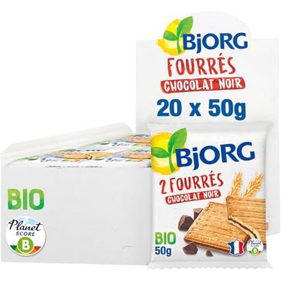 BJORG Fourrés Chocolat Noir Format Pochon Biscuits Bio Sans Huile De Palme Fabriqué En France 50g lot de 20 (total de 1 kg) - Publicité BJORG Fourrés Chocolat Noir Format Pochon Biscuits Bio Sans Huile De Palme Fabriqué En France 50g lot de 20 (total de 1 kg) - Publicité