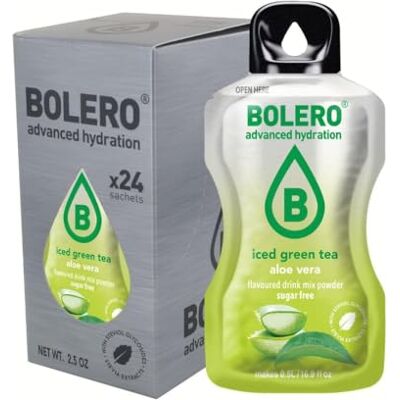 Bolero THÉ VERT GLACÉ ALOE VERA 24x3g Poudre pour boisson sans sucre, édulcorée à la stévia + vitamine C convient aux enfants, aux sportifs et aux diabétiques sans gluten et compatible avec un r - Publicité Bolero THÉ VERT GLACÉ ALOE VERA 24x3g Poudre pour boisson sans sucre, édulcorée à la stévia + vitamine C convient aux enfants, aux sportifs et aux diabétiques sans gluten et compatible avec un r - Publicité