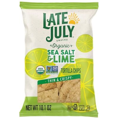 Late July Chips tortilla, style restaurant, sel de mer et citron vert, 286 g (1 paquet) - Publicité Late July Chips tortilla, style restaurant, sel de mer et citron vert, 286 g (1 paquet) - Publicité