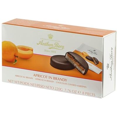 Anthon Berg Abricot au Brandy Massepain Couvert au Chocolat 220g - Publicité Anthon Berg Abricot au Brandy Massepain Couvert au Chocolat 220g - Publicité