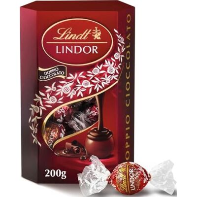 Lindt Lindor Double chocolat Praline au chocolat au lait avec remplissage fondant 16 chocolats, paquet de 200 g - Publicité Lindt Lindor Double chocolat Praline au chocolat au lait avec remplissage fondant 16 chocolats, paquet de 200 g - Publicité
