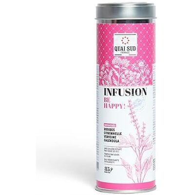 QUAI SUD INFUSION "BE HAPPY!" AROMATISÉE ROOIBOS CITRONNELLE VERVEINE CALENDULA BOITE RONDE 85 g - Publicité QUAI SUD INFUSION "BE HAPPY!" AROMATISÉE ROOIBOS CITRONNELLE VERVEINE CALENDULA BOITE RONDE 85 g - Publicité