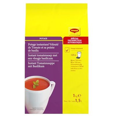 Maggi PROFESSIONAL Velouté Tomates Basilic Potage Instantané Tomate avec Basilic A Faible Teneur en Matières Grasses Spécial Distribution Automatique Poche de 1kg - Publicité Maggi PROFESSIONAL Velouté Tomates Basilic Potage Instantané Tomate avec Basilic A Faible Teneur en Matières Grasses Spécial Distribution Automatique Poche de 1kg - Publicité
