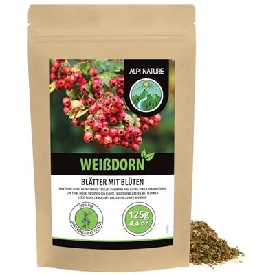 Alpi Nature Aubepine Tisane 125g, Тhé en Vrac, Feuilles et Fleurs d'Aubépine Séchées et Coupées - Publicité Alpi Nature Aubepine Tisane 125g, Тhé en Vrac, Feuilles et Fleurs d'Aubépine Séchées et Coupées - Publicité