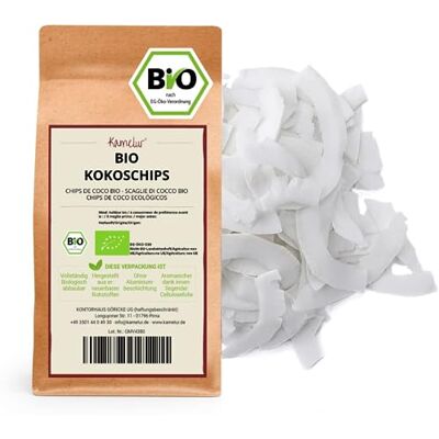 Kamelur 500g de chips de noix de coco BIO crues et non sucrées et sans additifs la garniture idéale pour le porridge chips de noix de coco BIO en emballage biodégradable - Publicité Kamelur 500g de chips de noix de coco BIO crues et non sucrées et sans additifs la garniture idéale pour le porridge chips de noix de coco BIO en emballage biodégradable - Publicité